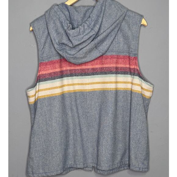 Pendleton Vest Gray USA Park Wool Blend Striped Hooded Full Zip No Size Tag - Picture 3 of 5